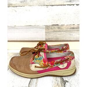 Sperry Top Sider Womens 7 Pink Floral Bluefish Liberty Boat Shoes Coastal Casual